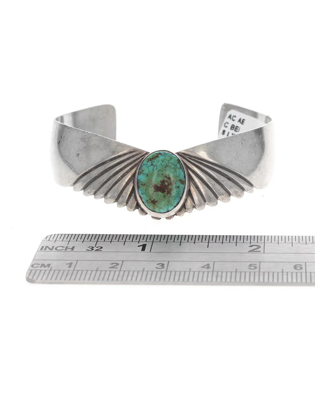 Navajo Signed LEX Sterling Silver & Turquoise Cuff Bracelet - Image 3