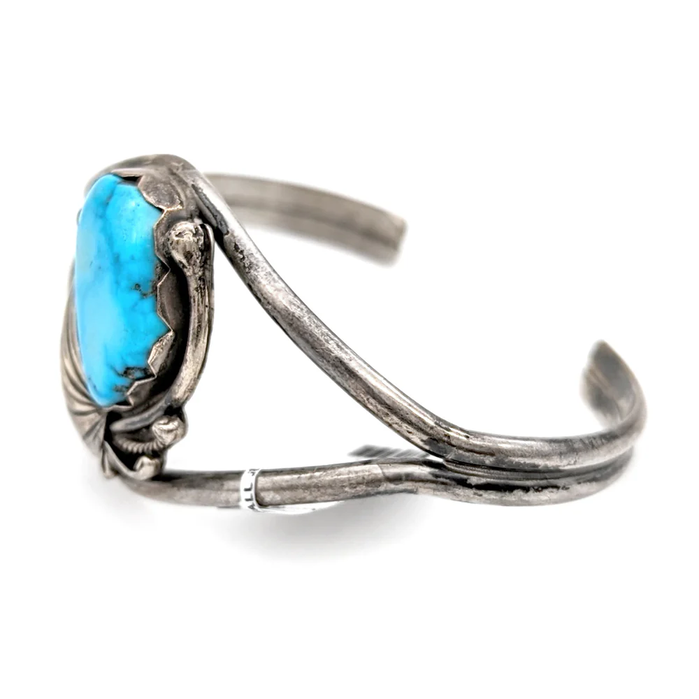 Navajo Signed Sterling Silver & Turquoise Cuff Bracelet - Image 3
