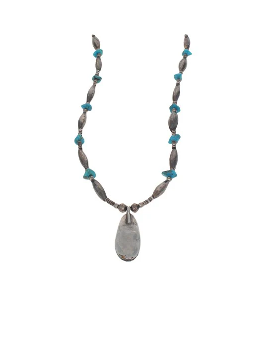 Navajo Sterling Silver Bead & Turquoise Necklace - Image 3