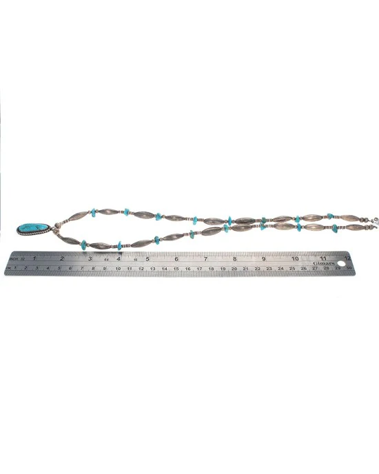 Navajo Sterling Silver Bead & Turquoise Necklace - Image 4