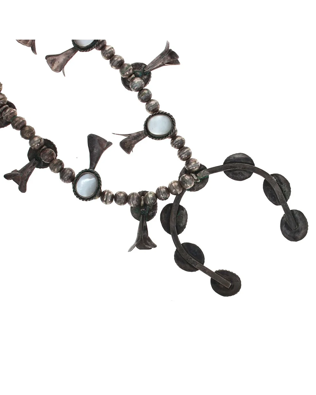 Navajo Sterling Silver Mother of Pearl Squash Blossom Necklace - Image 2