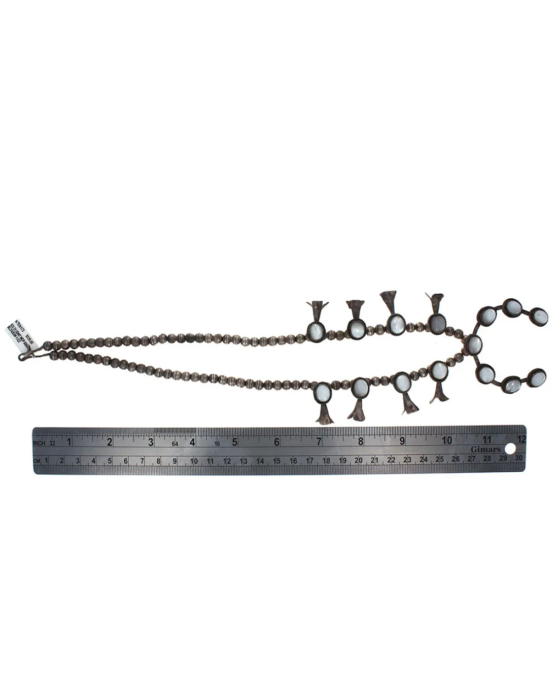 Navajo Sterling Silver Mother of Pearl Squash Blossom Necklace - Image 3
