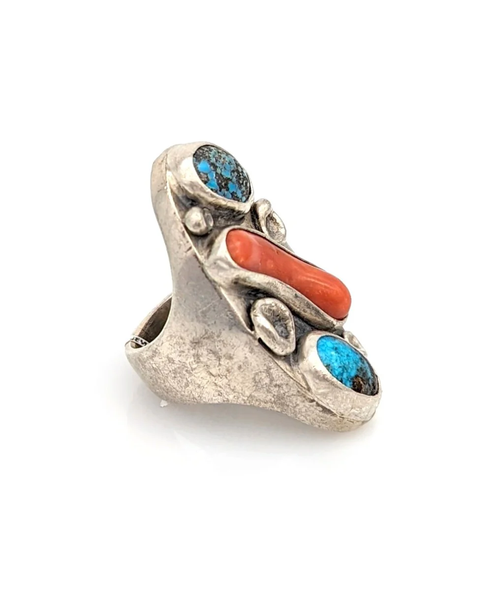 Navajo Sterling Silver Turquoise & Coral Ring - Image 3