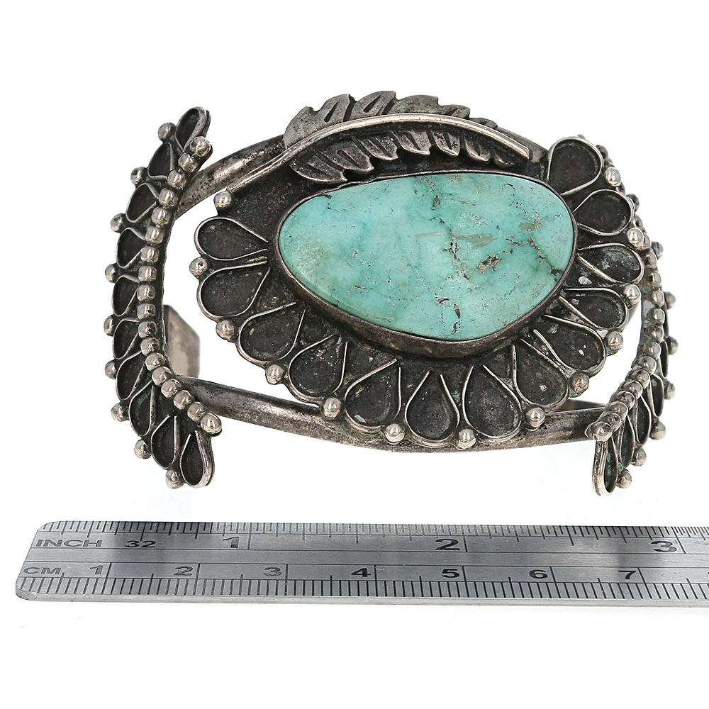 Navajo Sterling Silver & Turquoise Cuff Bracelet - Image 3