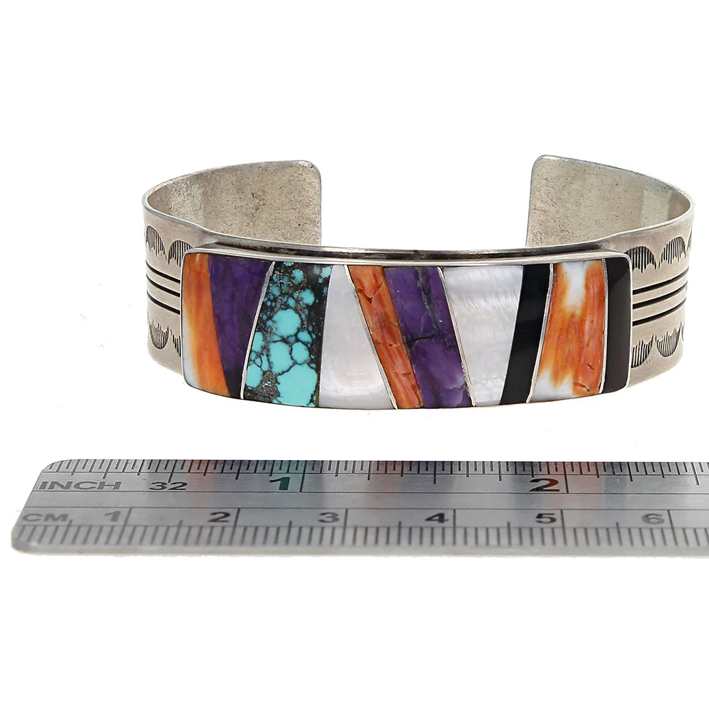 Navajo Julian Arviso Sterling Silver Multi-Stone Inlay Cuff Bracelet - Image 3
