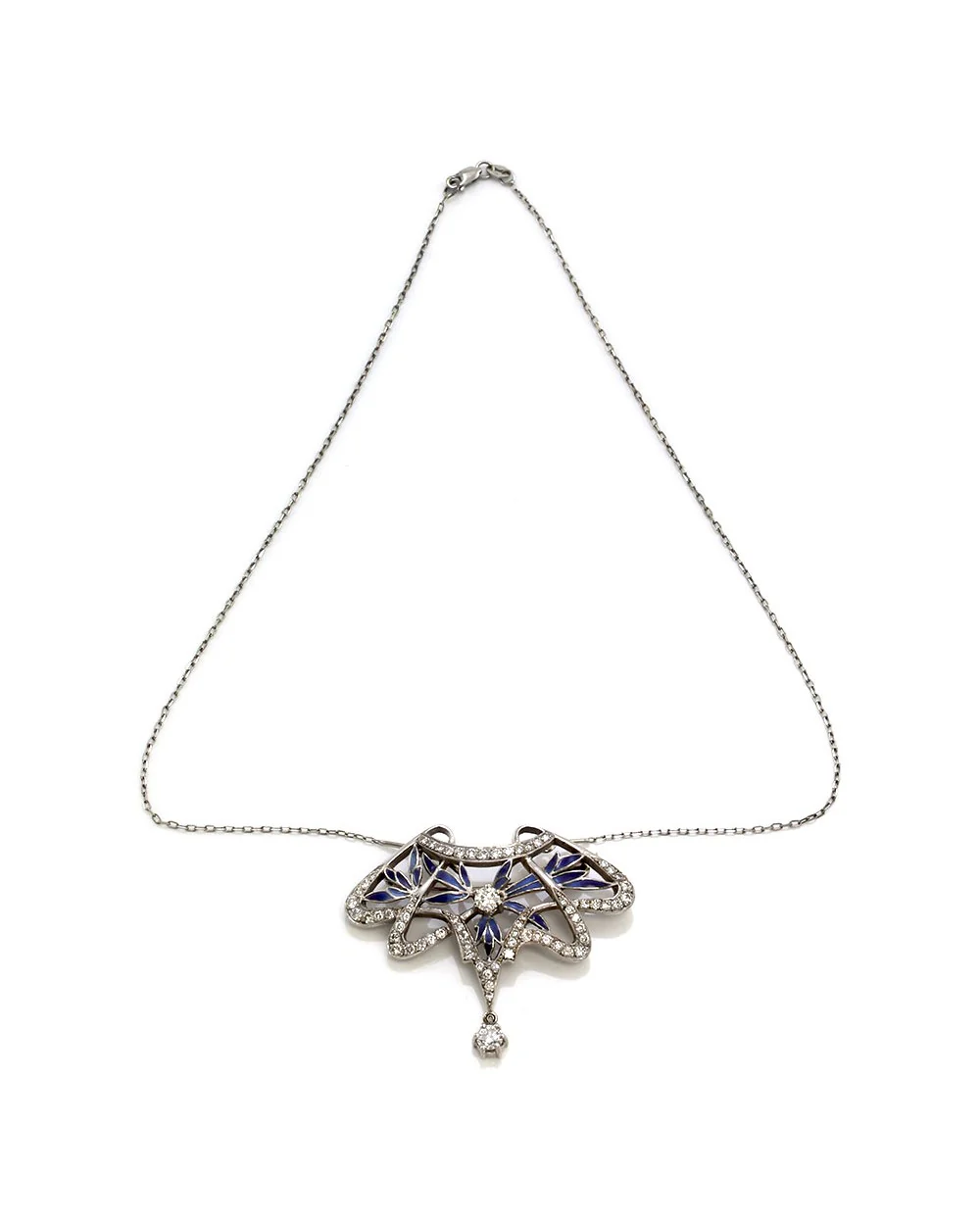 Nouveau 1910 Arctic Collection Ensueno Diamond and Enamel Brooch Pendant in Gold - Image 3