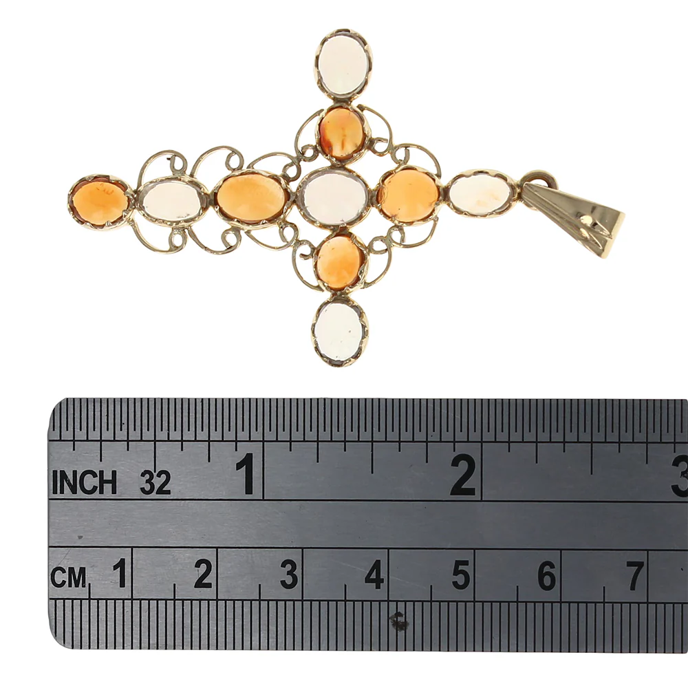 Oval Orange and White Jelly Opal Cross Pendant - Image 3