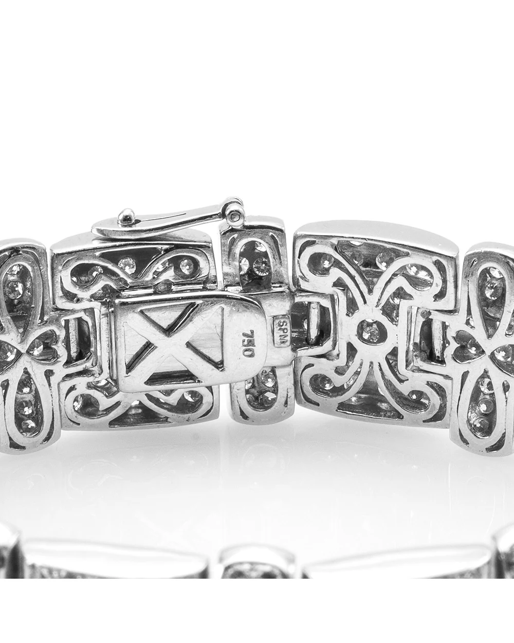 Pave Diamond Basket Weave Bracelet in 18K White Gold - Image 3