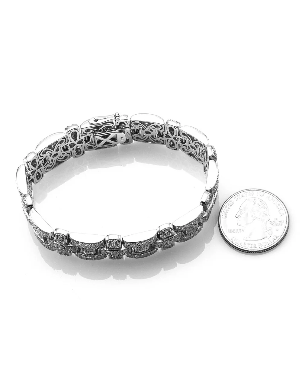 Pave Diamond Basket Weave Bracelet in 18K White Gold - Image 4