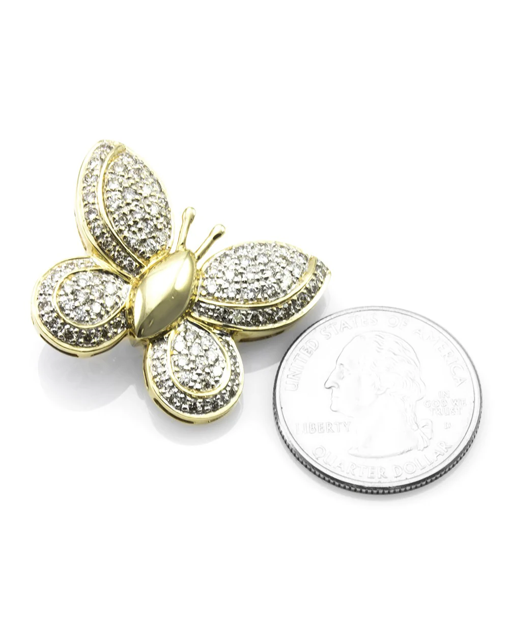 Pave Diamond Butterfly Pendant in 14K Yellow Gold - Image 5