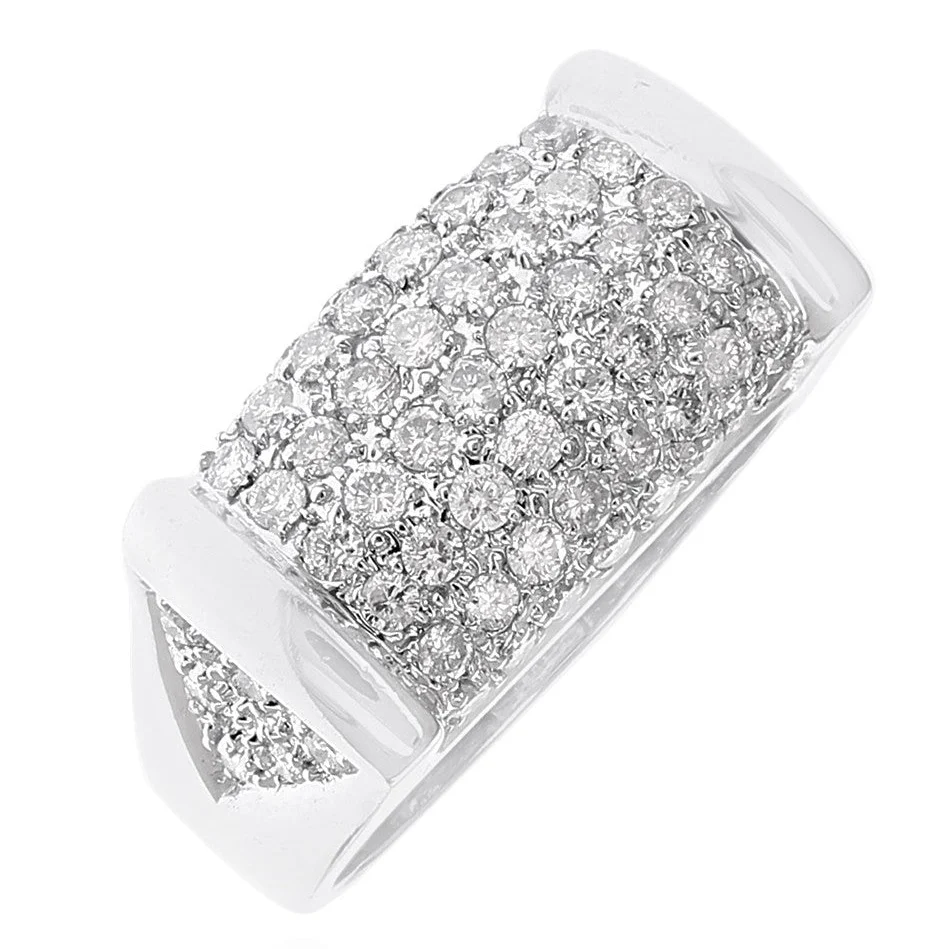 14K White Gold Pave Diamond Dome Style Ring
