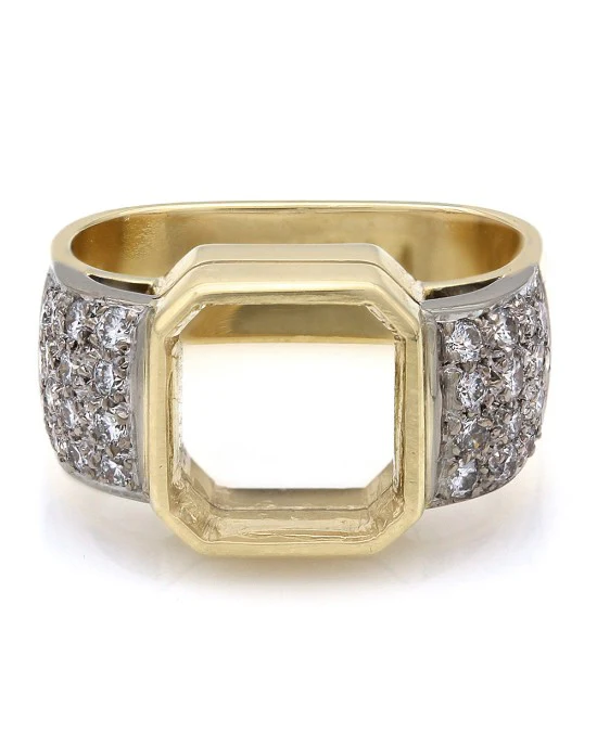 Pave Diamond Mounting with European Foundation in 18k White and Yellow Gold - Image 2