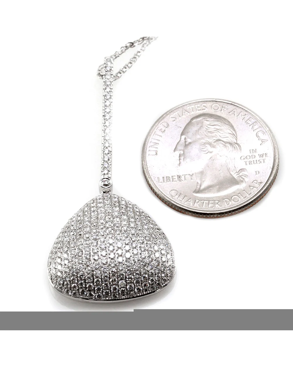 Pave Diamond Triangle Drop Pendant in 18K White Gold - Image 3
