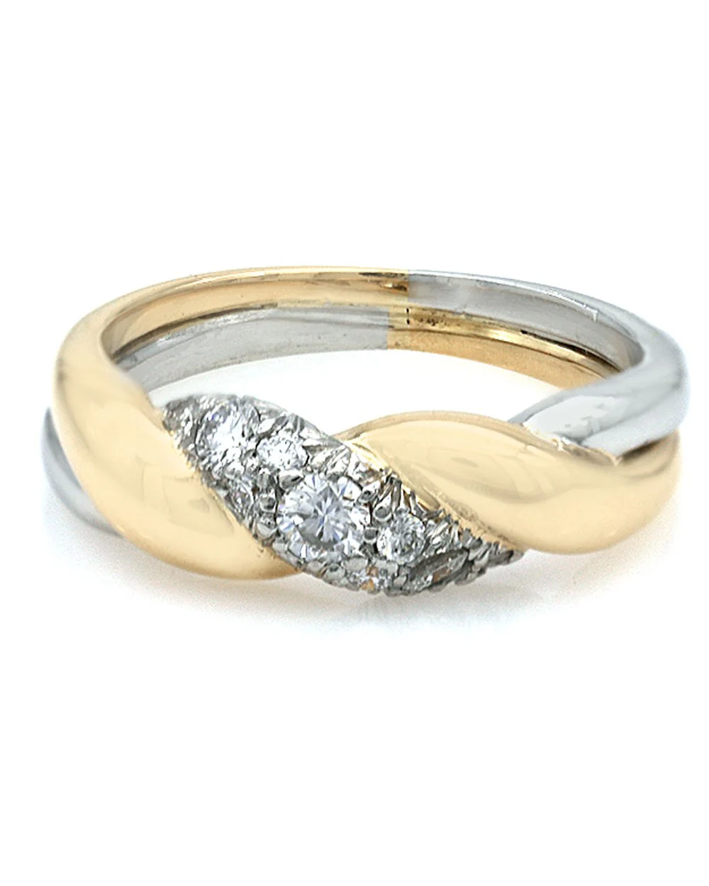 Pave Diamond Twist Band in Platinum and Yellow Gold - Image 2