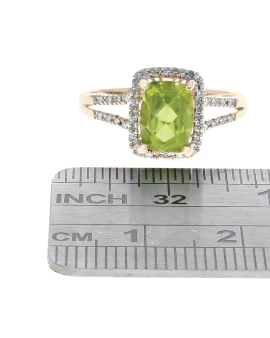 Peridot and Diamond Halo Ring in Yellow Gold - Image 3