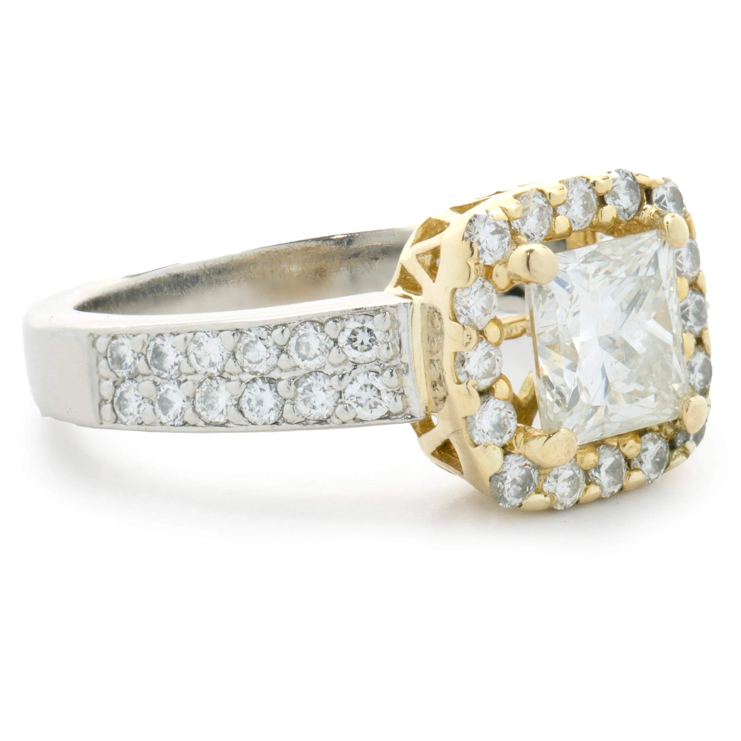 Platinum & 18 Karat Yellow Gold Princess Cut Diamond Engagement Ring - Image 4