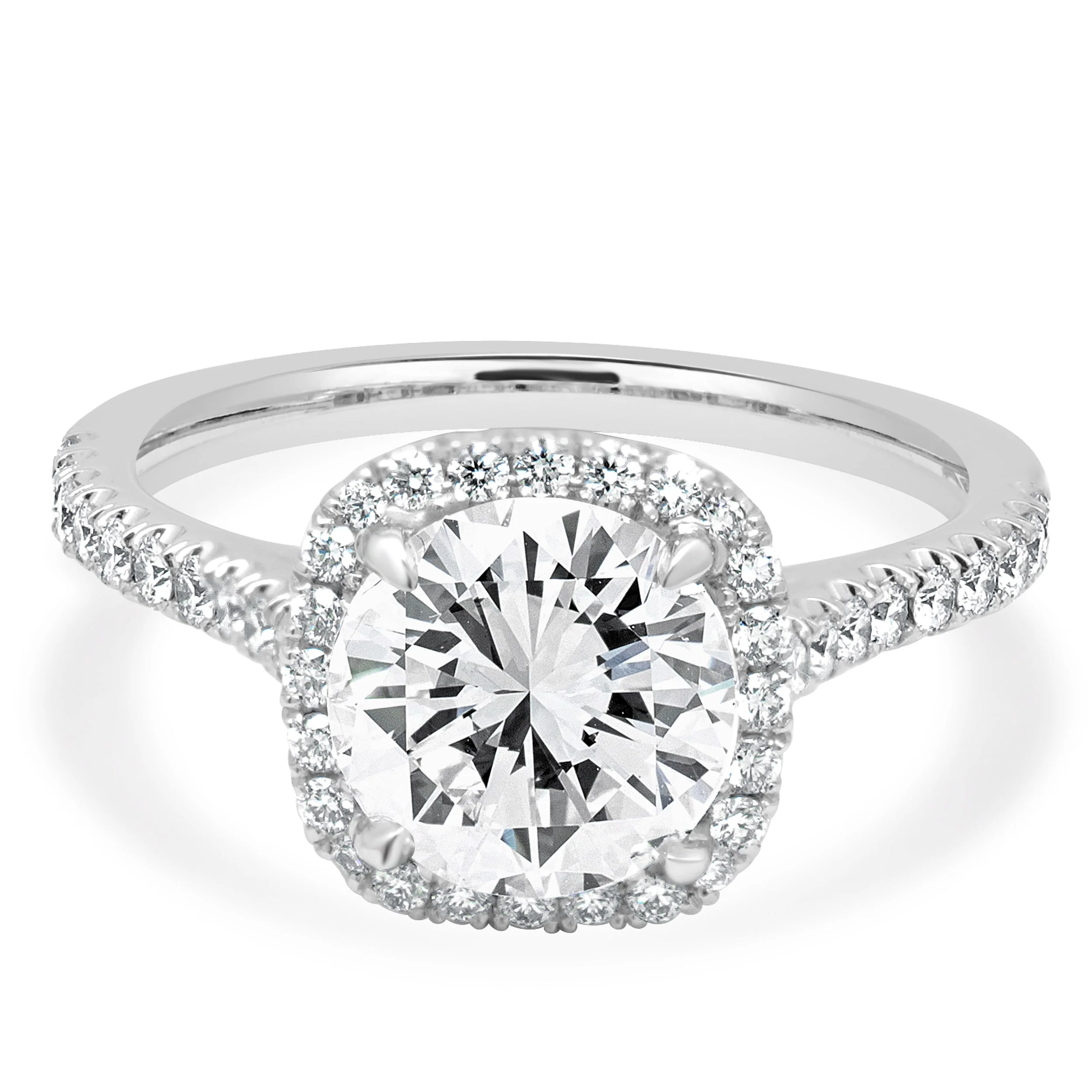 Platinum AGS Certified Round Brilliant Cut Diamond Halo Engagement Ring