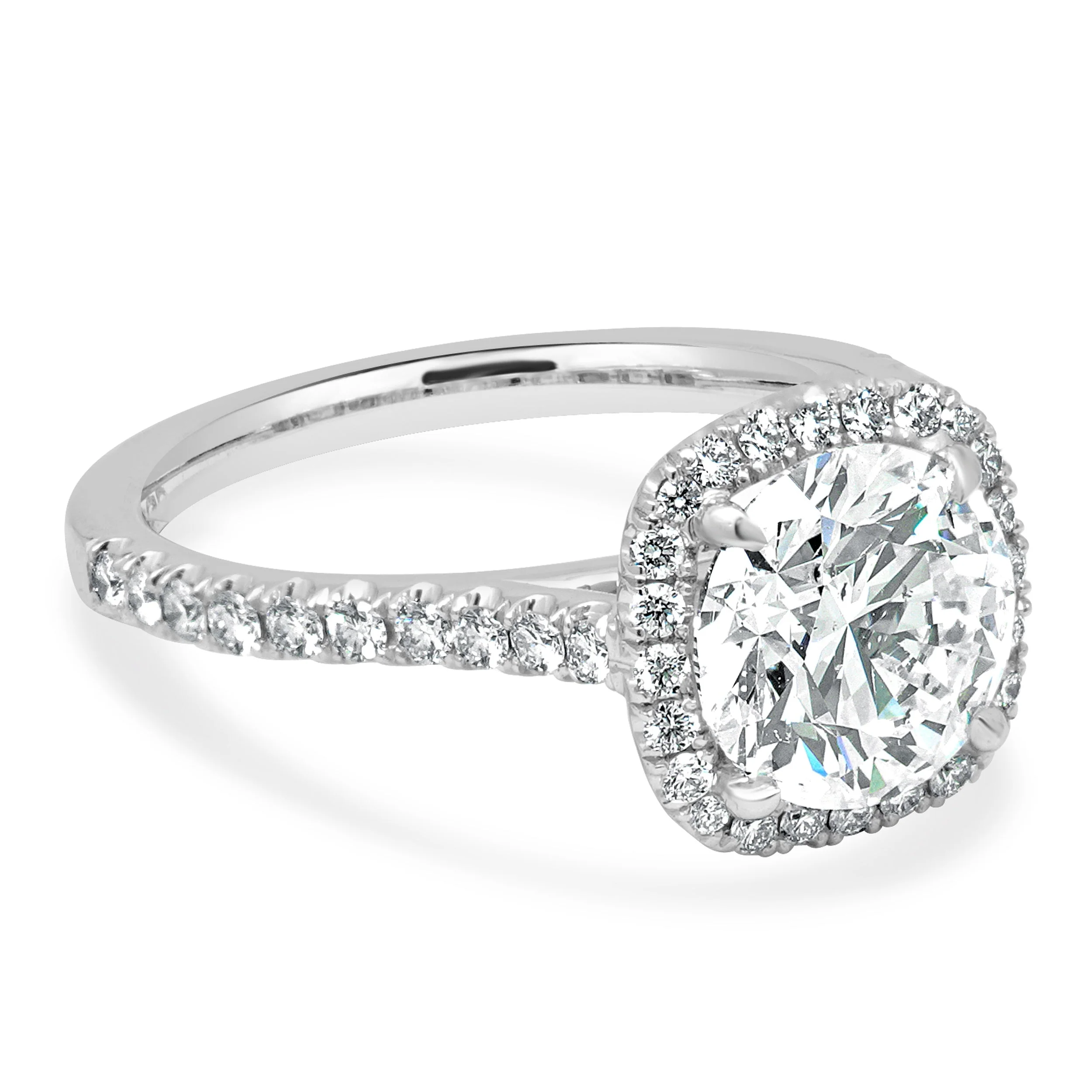 Platinum AGS Certified Round Brilliant Cut Diamond Halo Engagement Ring - Image 3