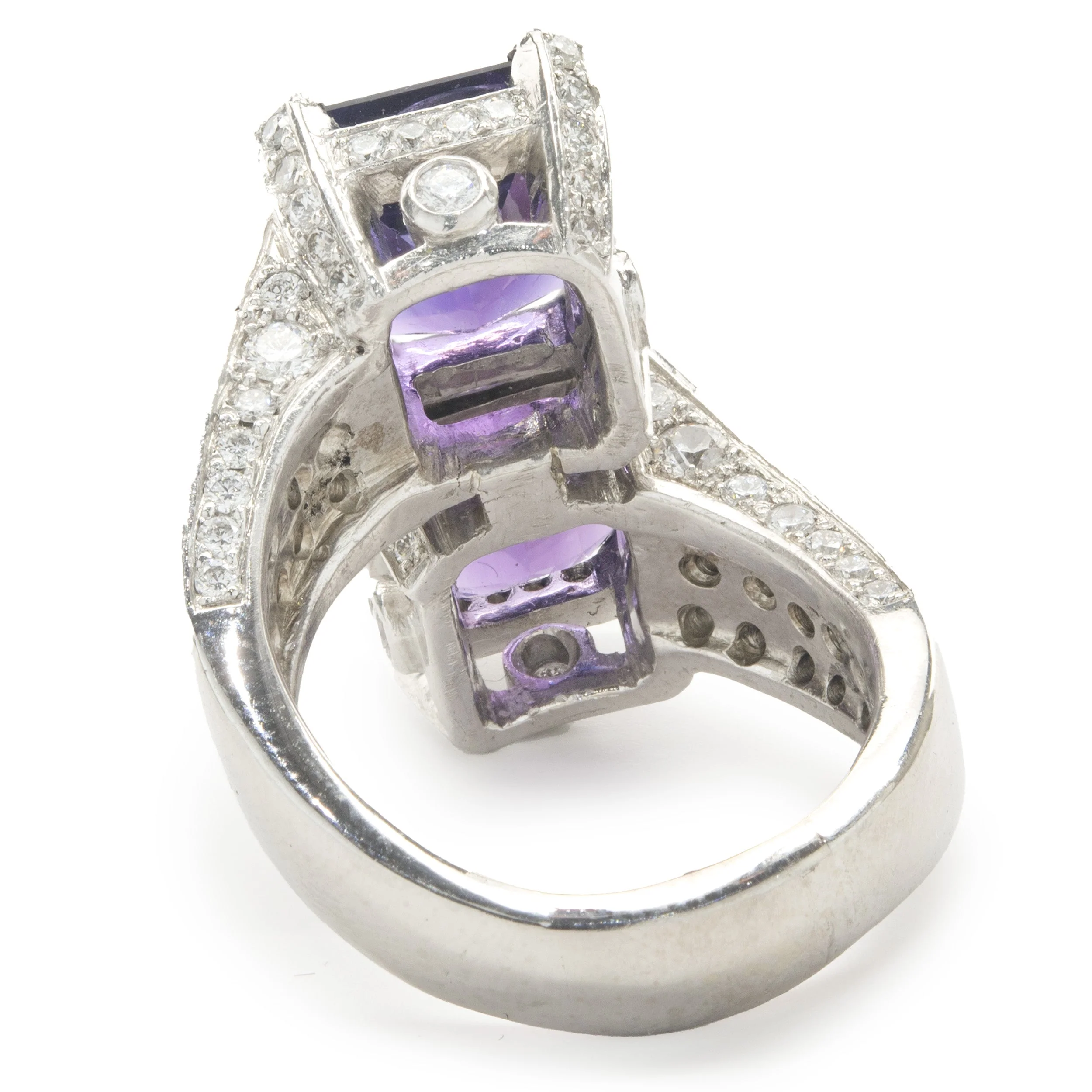 Platinum Amethyst and Pave Diamond Stack Bypass Ring - Image 4