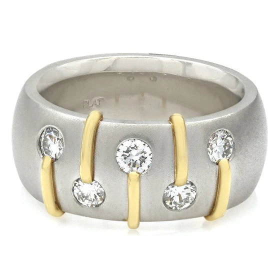 Platinum and 18K yellow Gold Flush Set Round Diamond Band - Image 2