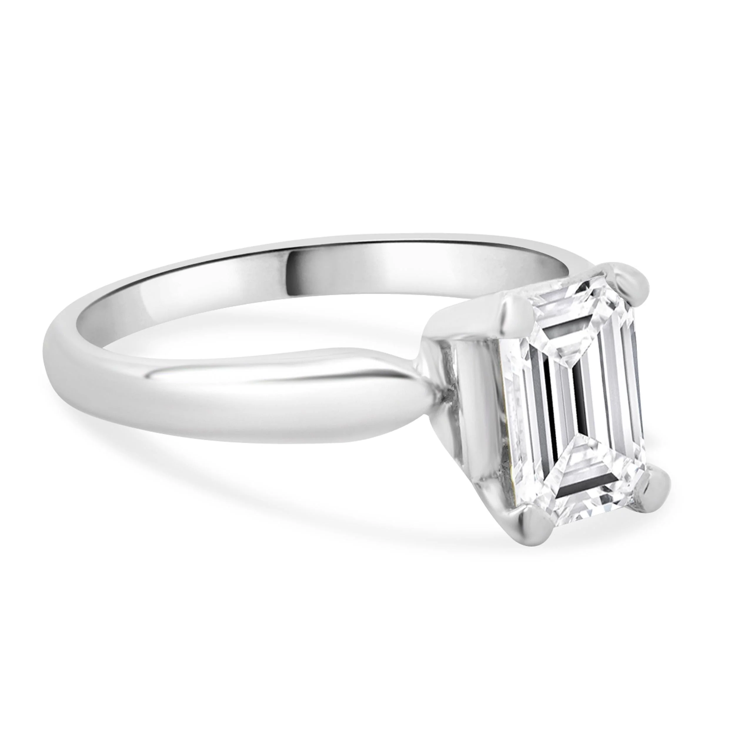Platinum Emerald Cut Diamond Engagement Ring - Image 2