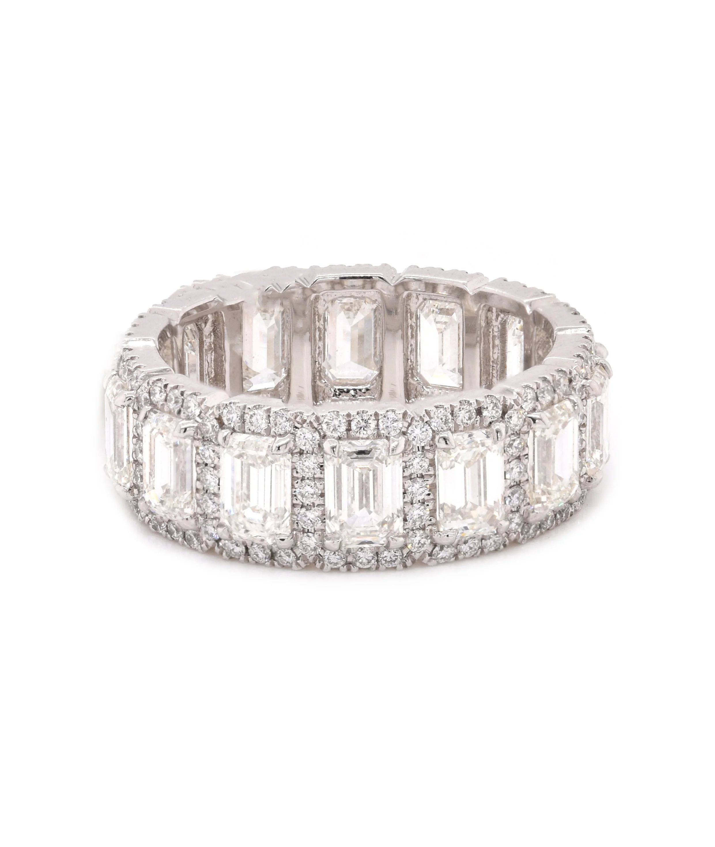 Platinum Emerald Cut Halo Diamond Eternity Band - Image 3