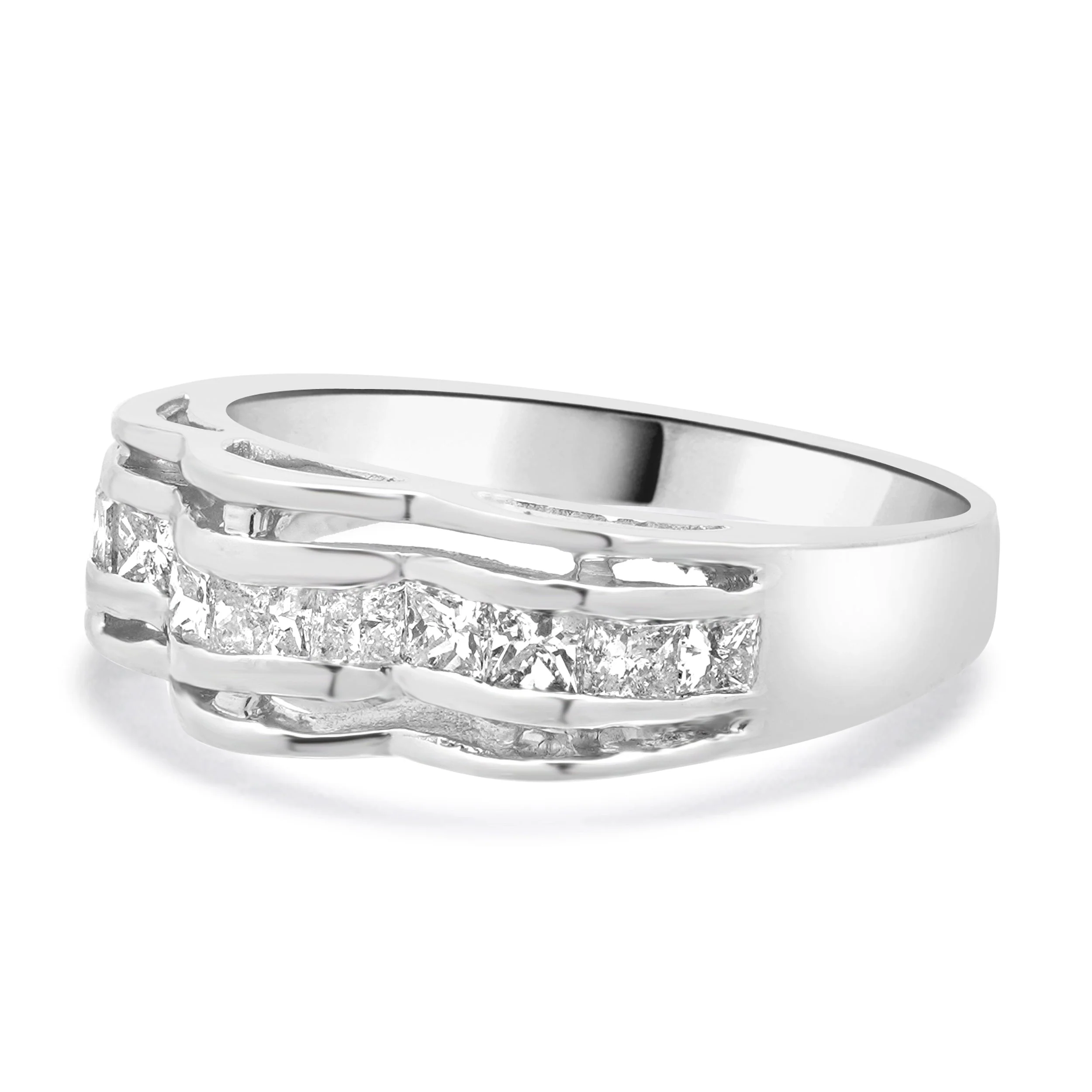 Platinum Princess Cut Channel Set Wave Diamond Ring - Image 2