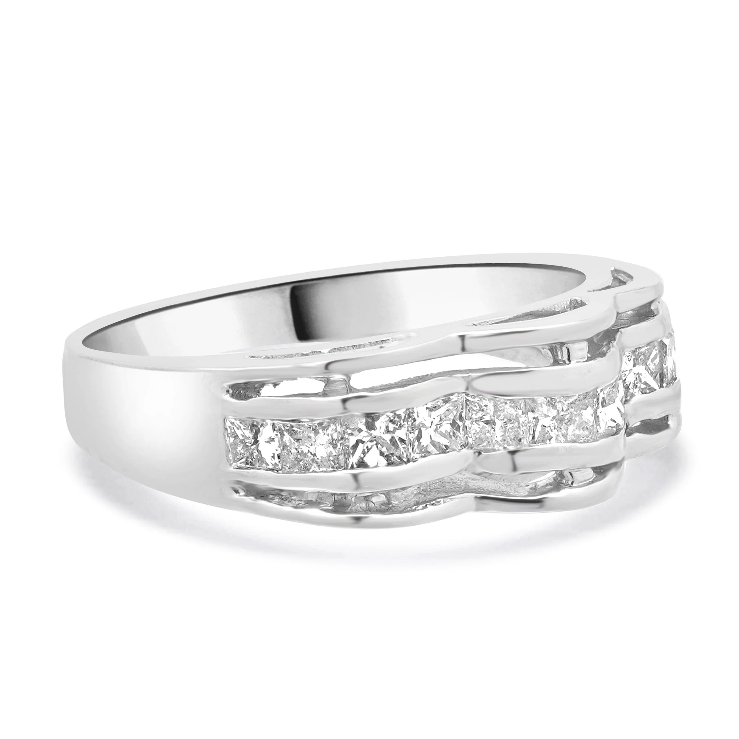 Platinum Princess Cut Channel Set Wave Diamond Ring - Image 4