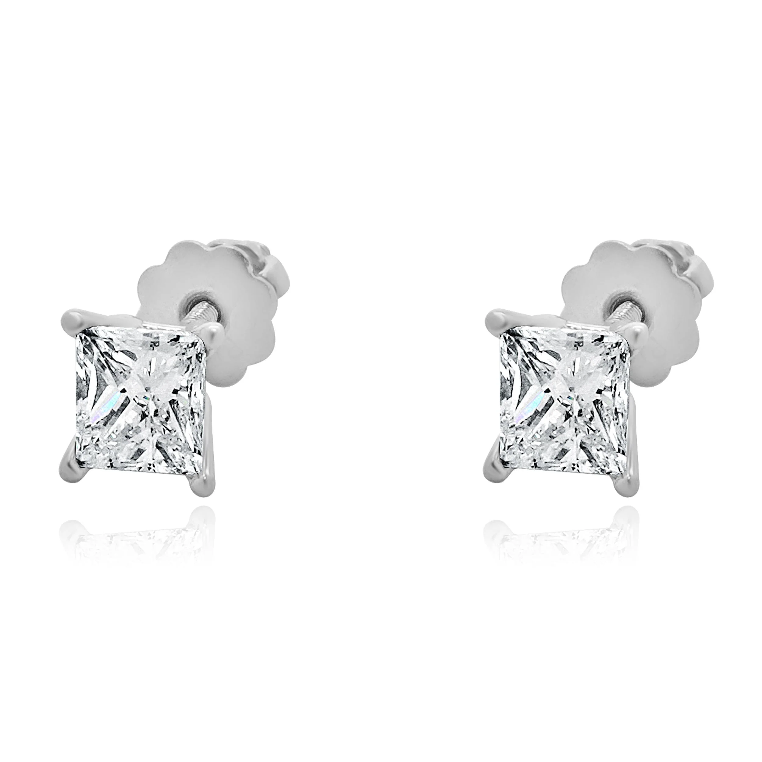 Platinum Princess Cut Diamond Stud Earrings