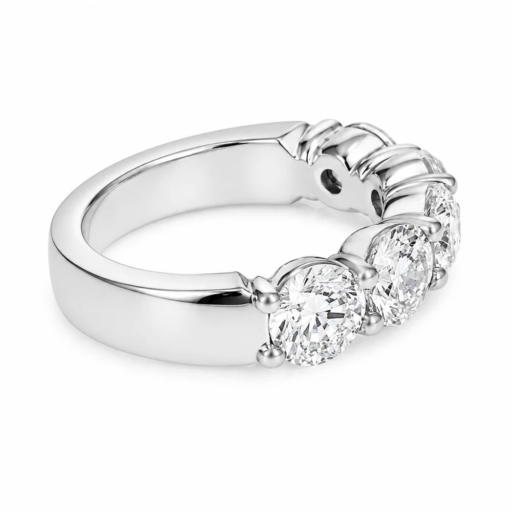 Platinum Round Brilliant Cut Five Diamond Band - Image 4