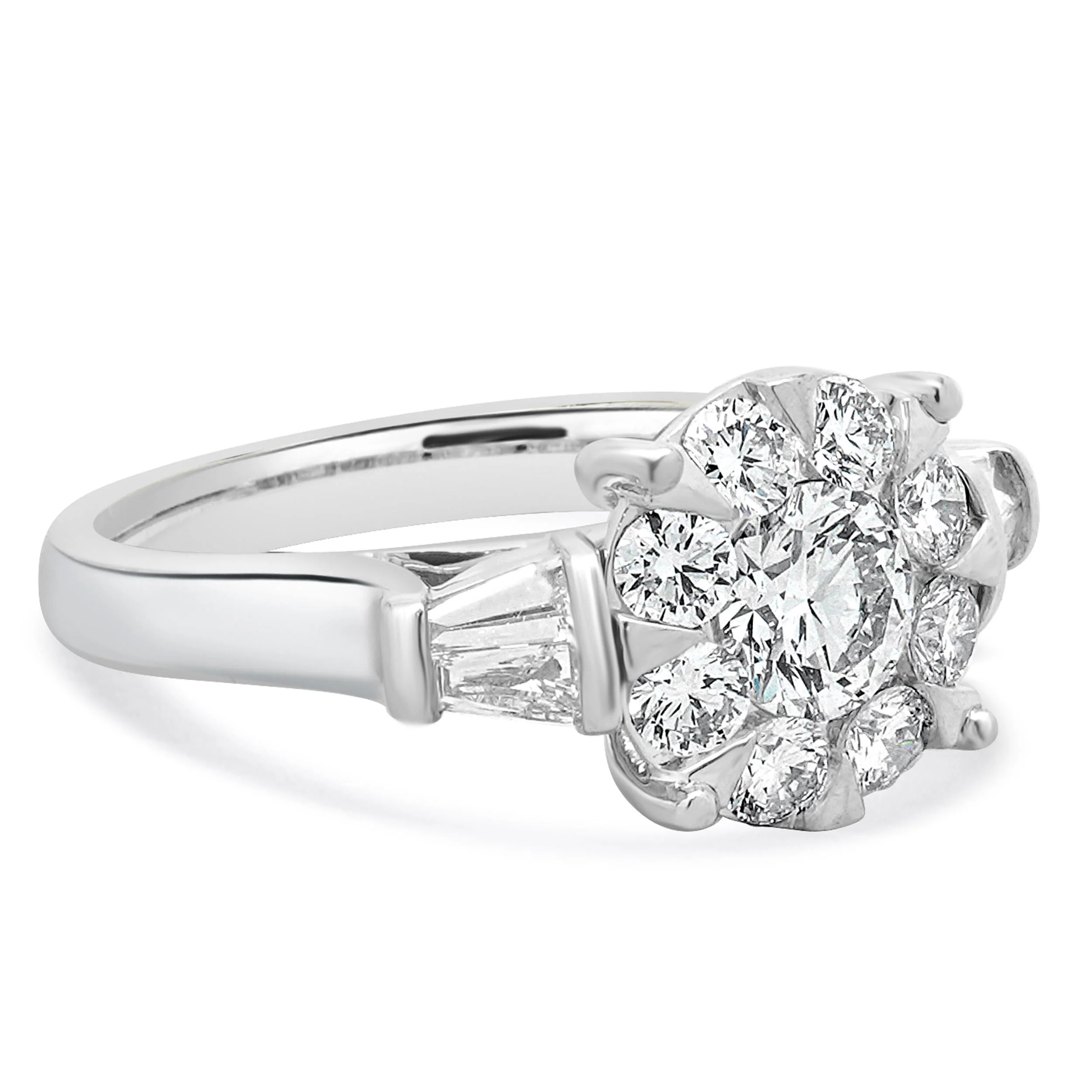 Platinum Round Diamond Cluster Engagement Ring - Image 3