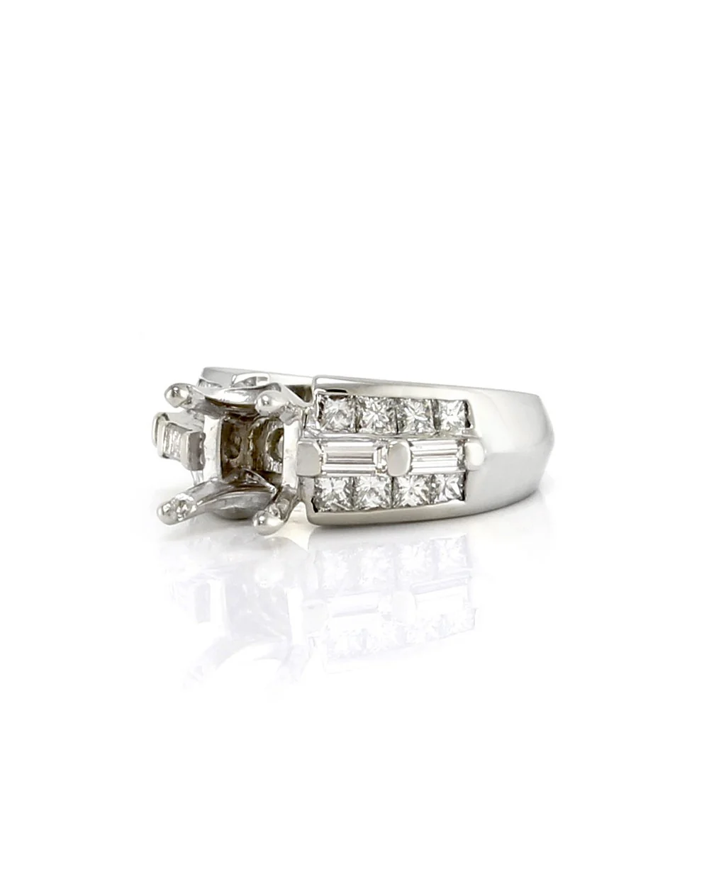 Princess and Baguette Diamond Ring Mounting in Gold - Image 3