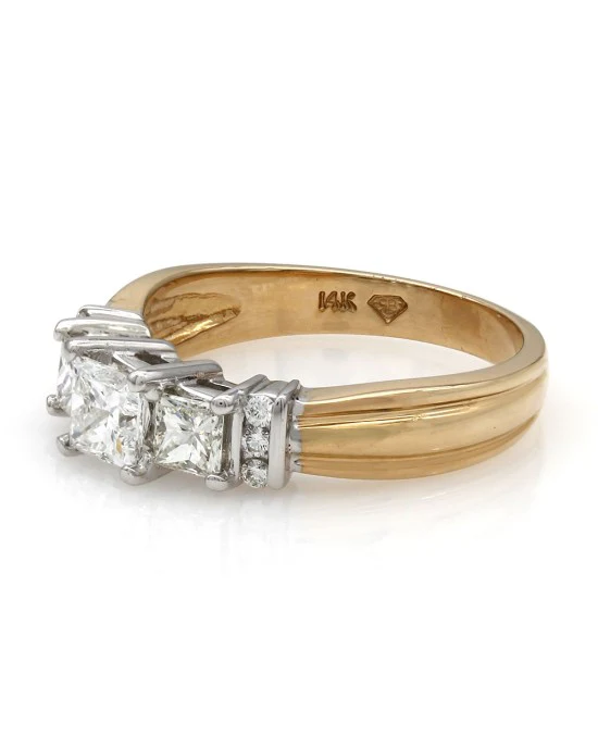Princess Cut Three Stone with Round Diamond Accents in 14ktt - Image 3