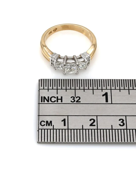 Princess Cut Three Stone with Round Diamond Accents in 14ktt - Image 4