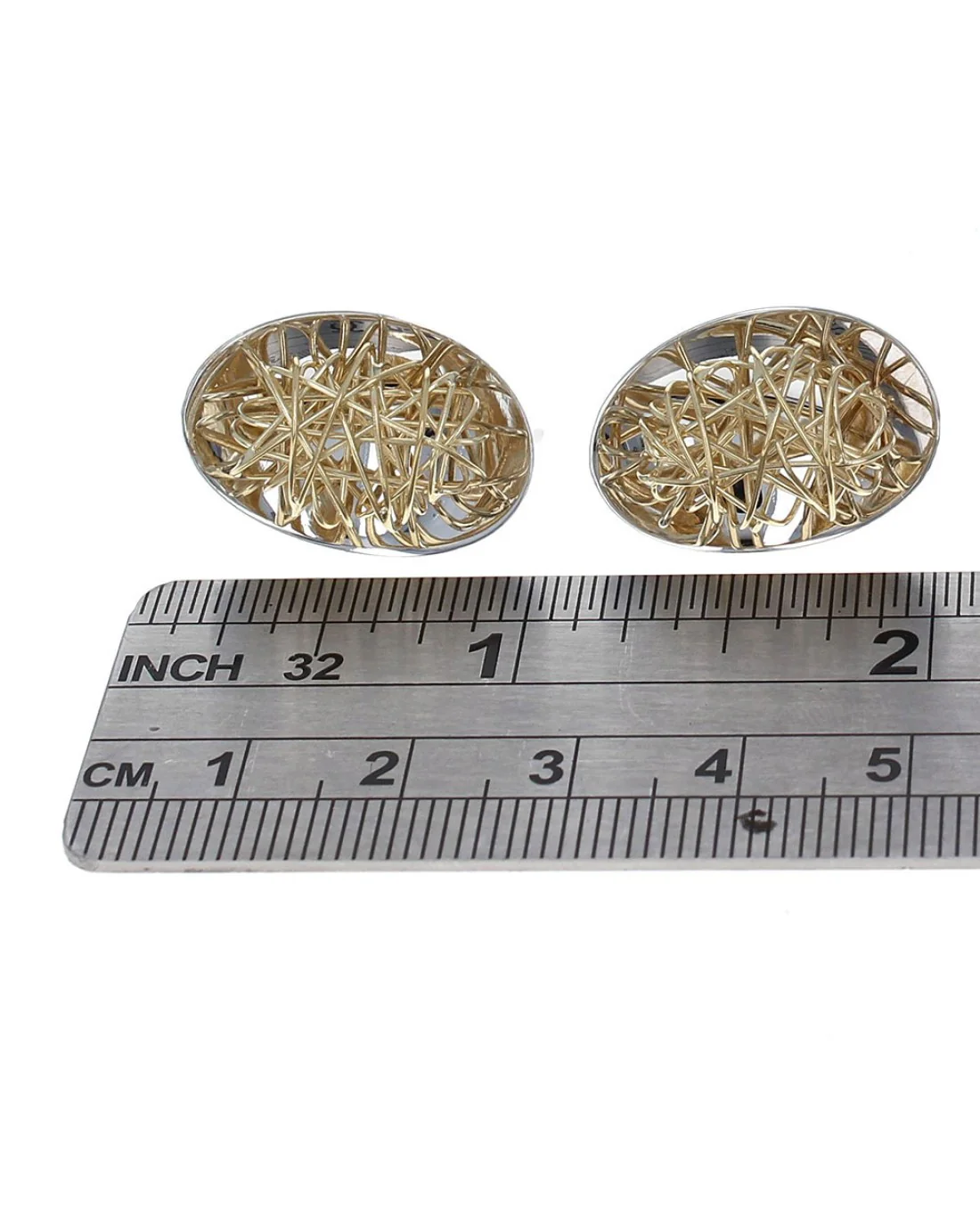 Quadri 2 Tone Concave Wire Nest Earrings - Image 3
