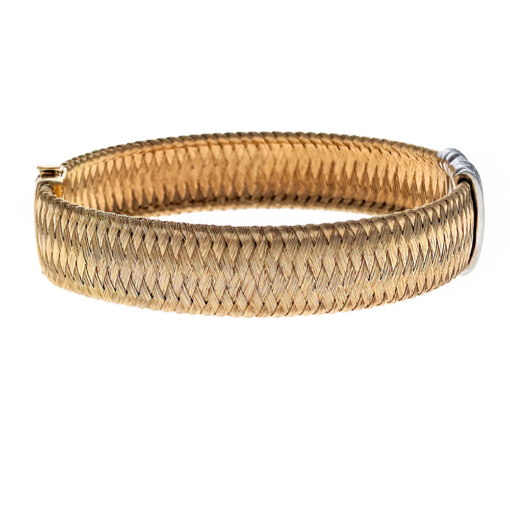 Roberto Coin 18K Yellow & White Gold Diamond Weave Bracelet - Image 3