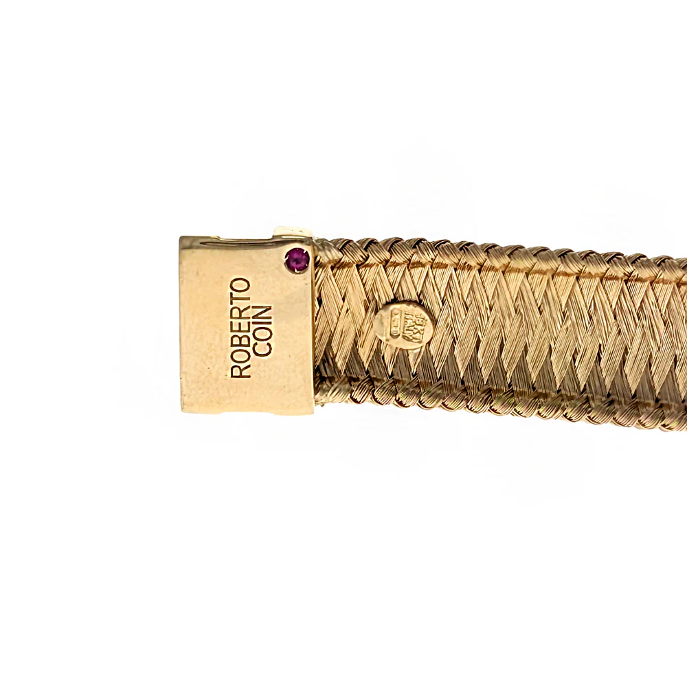 Roberto Coin 18K Yellow & White Gold Diamond Weave Bracelet - Image 4