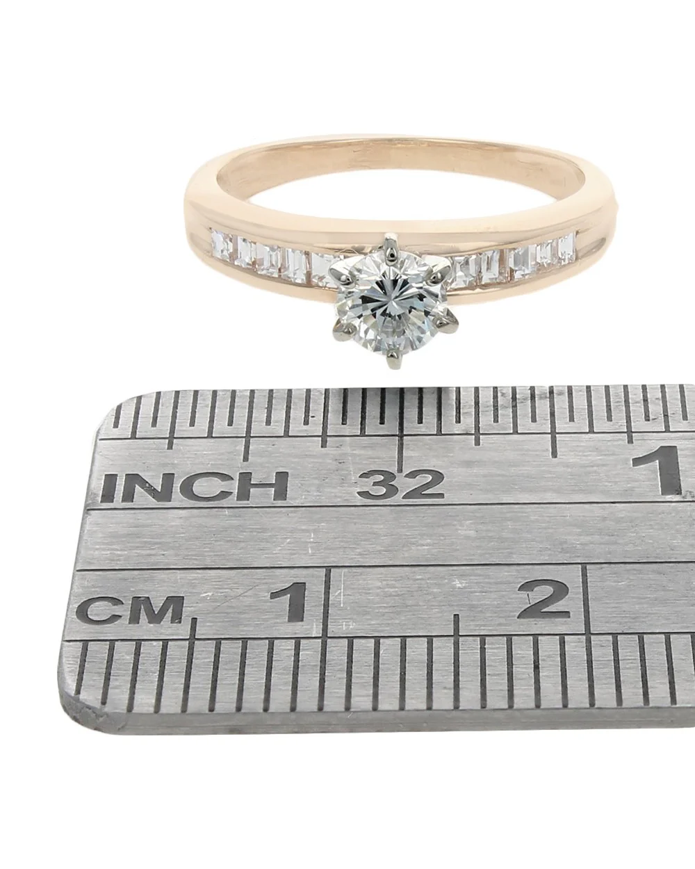 Round and Baguette Diamond Engagement Ring in White and Yellow Gold - Image 3
