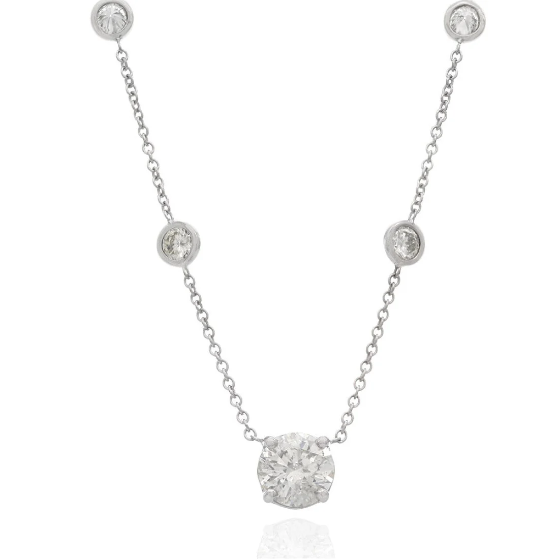 14K White Gold Round Brilliant Cut Diamond Solitaire Necklace