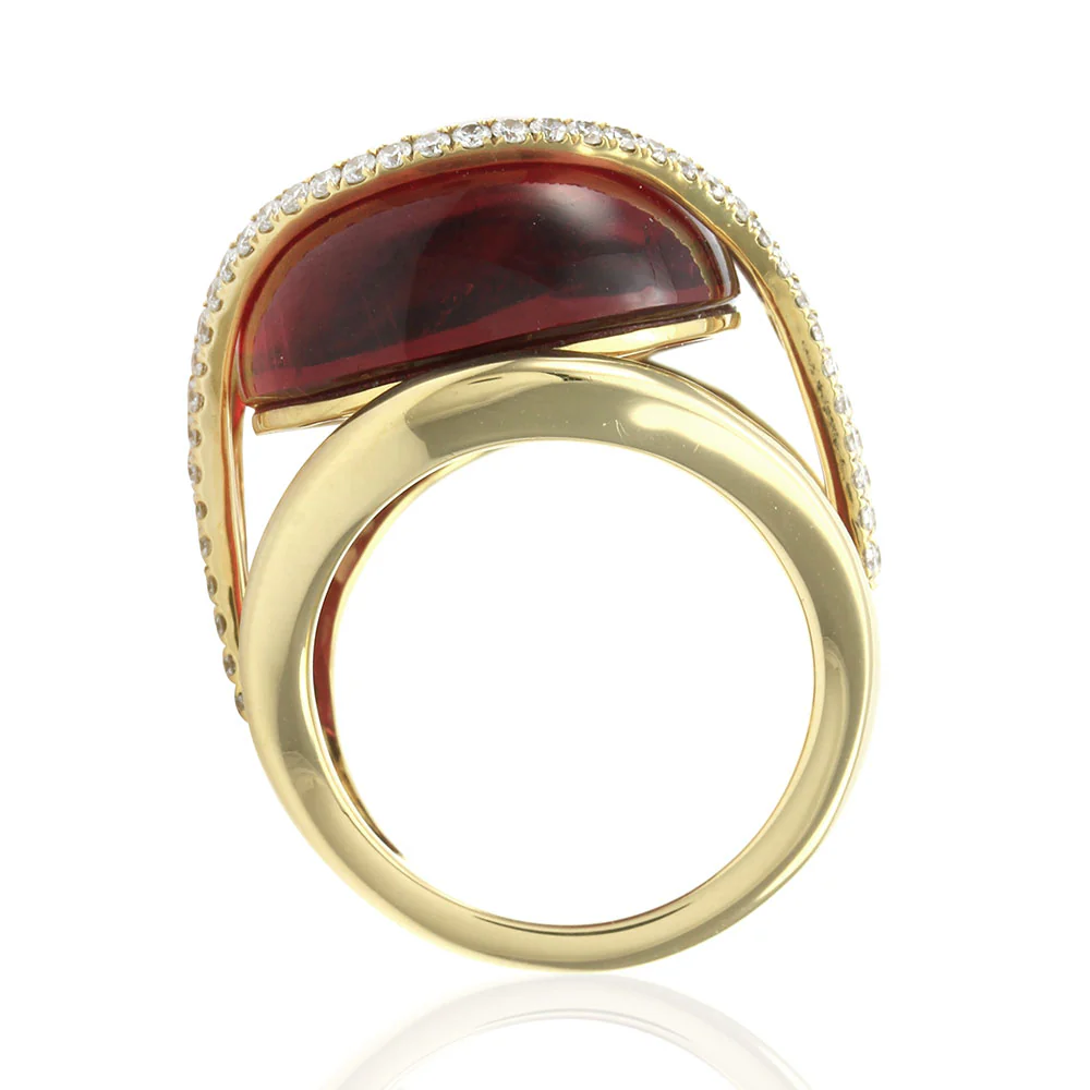 Rubellite Pink Tourmaline and Pave Diamond Ring in Gold - Image 5