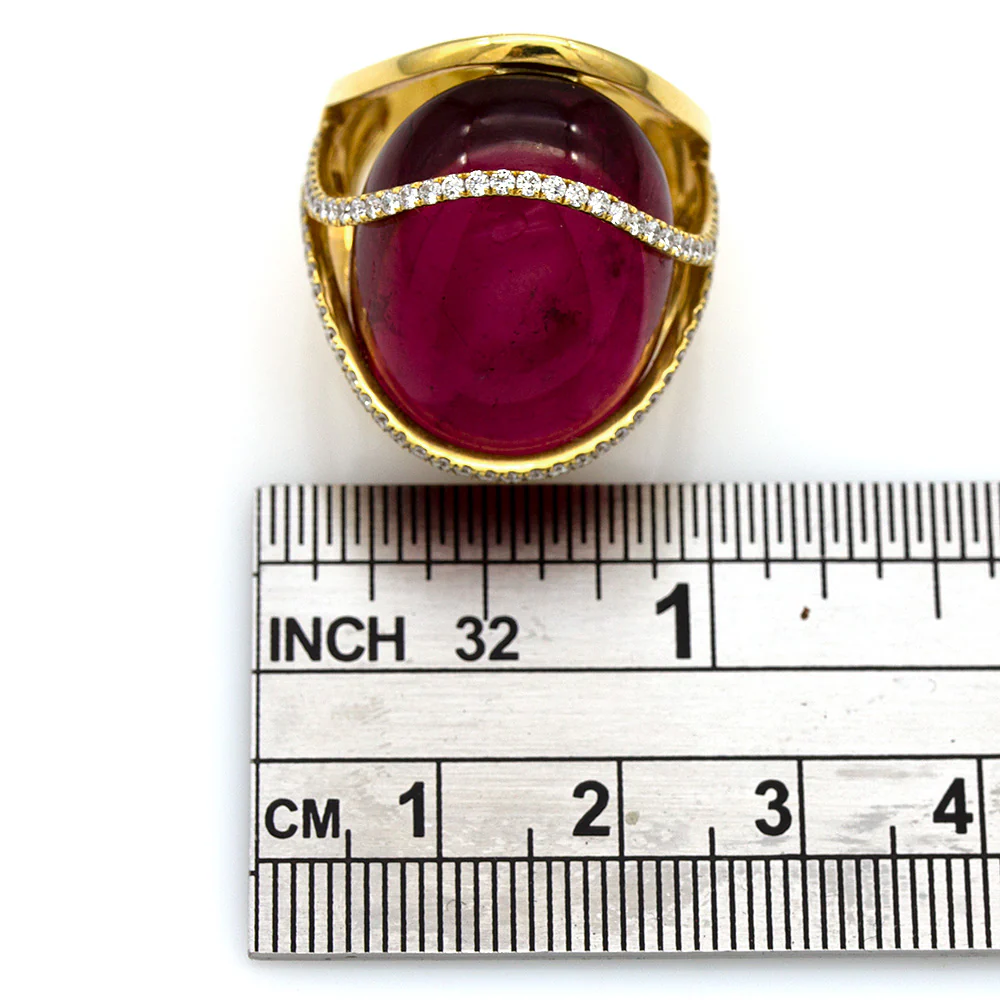 Rubellite Pink Tourmaline and Pave Diamond Ring in Gold - Image 8
