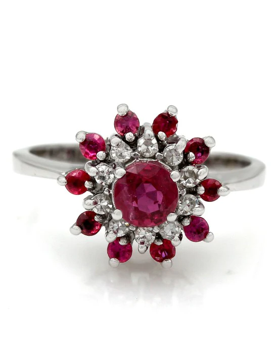 Ruby and Diamond Cluster Ring - Image 2