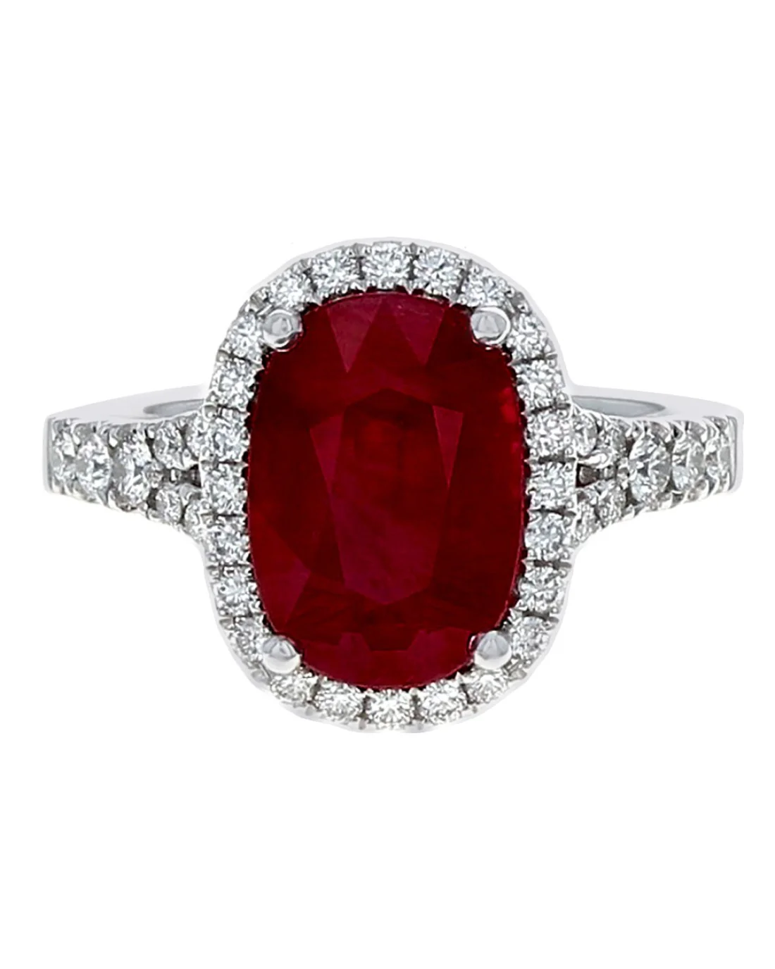 Ruby and Diamond Halo Split Shank Ring in Platinum - Image 2