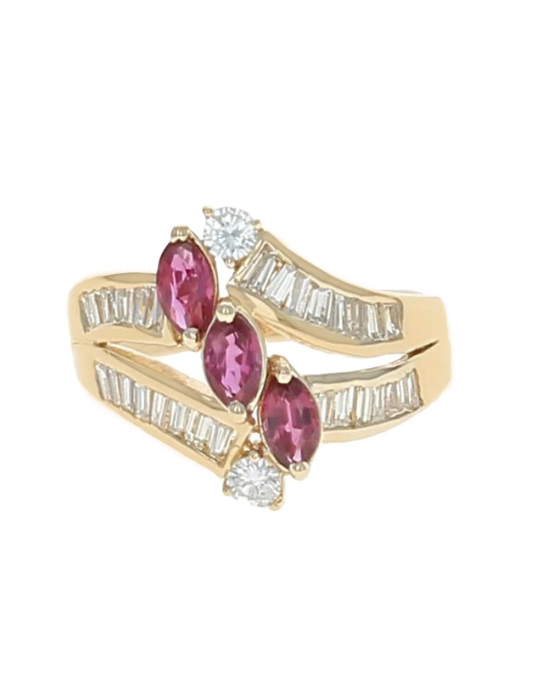 Ruby and Diamond Split Shank Ring in Yellow Gold - Image 2