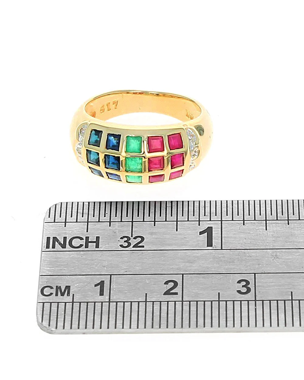 Ruby, Emerald, Blue Sapphire, and Diamond Accent Ring in Yellow Gold - Image 3