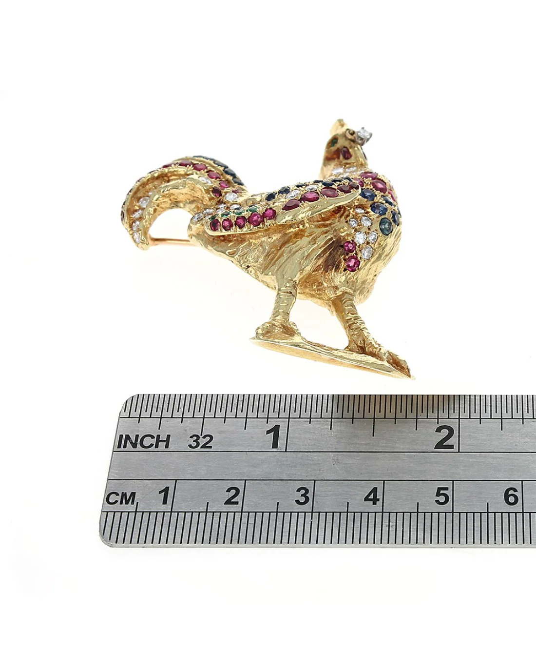Ruby, Sapphire, Emerald and Diamond Rooster Brooch - Image 3