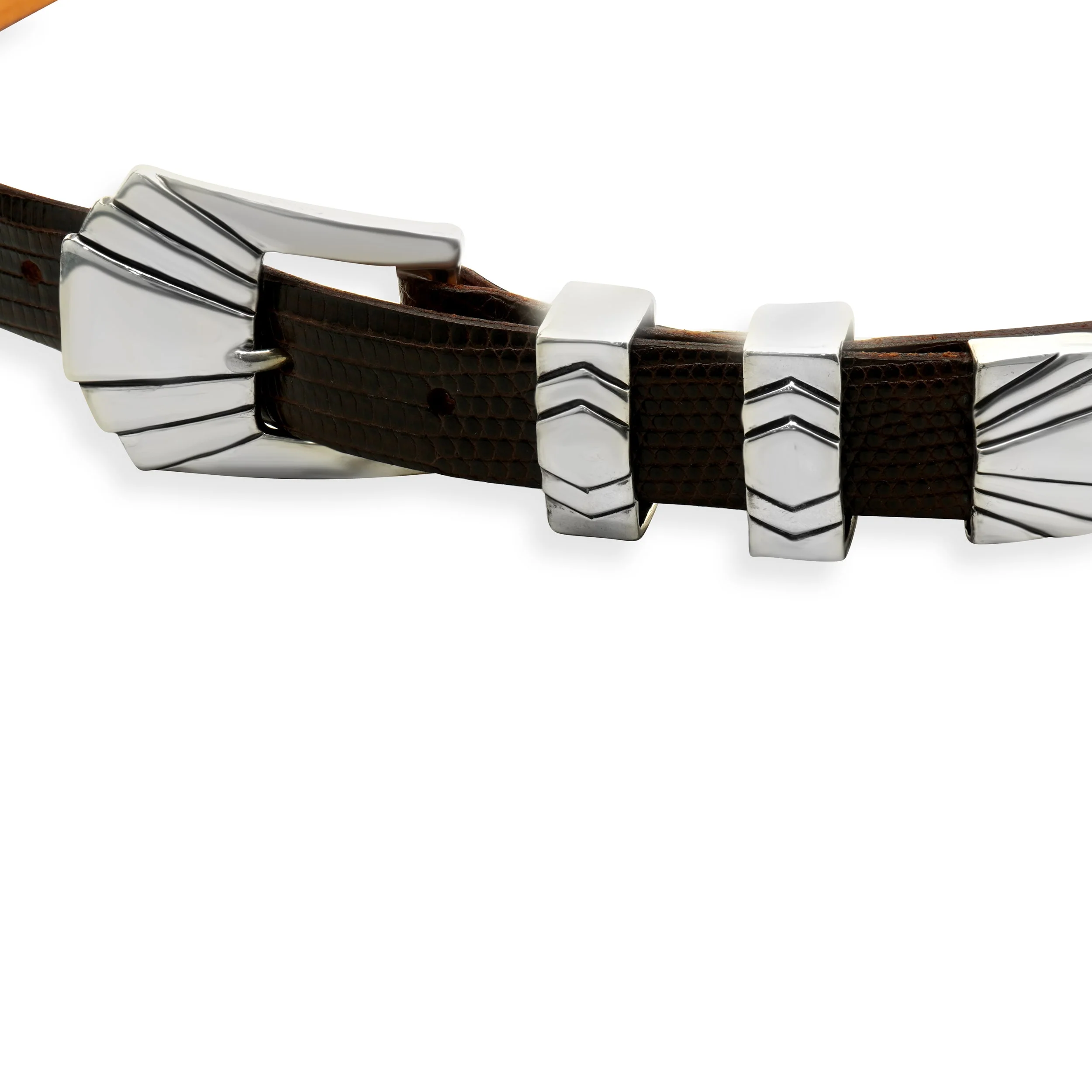 Santa Fe Sterling Silver Belt Buckle Saddlebags Leather - Image 2