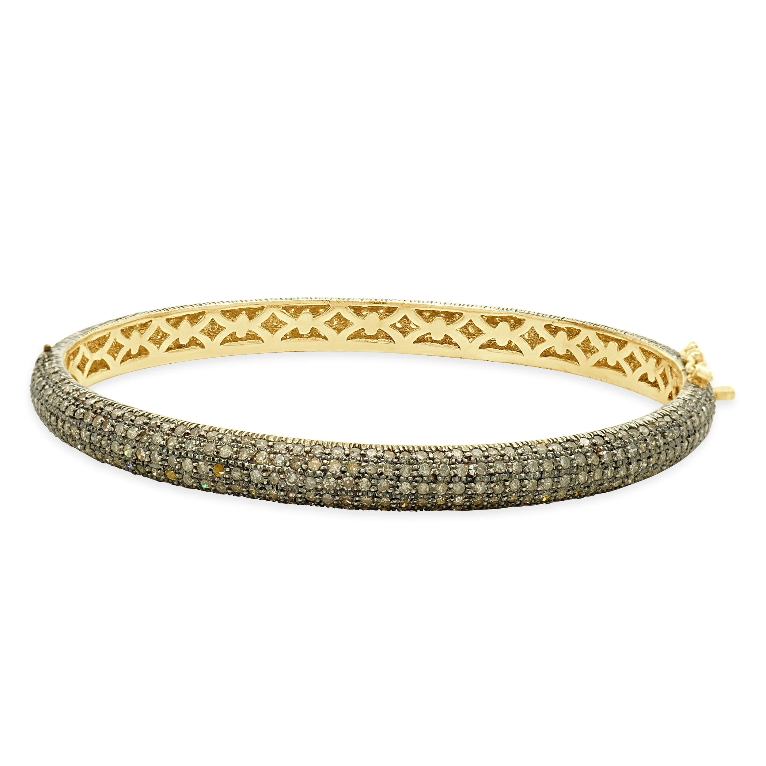 Sterling Silver & 14 Karat Yellow Gold Pave Diamond Bangle Bracelet