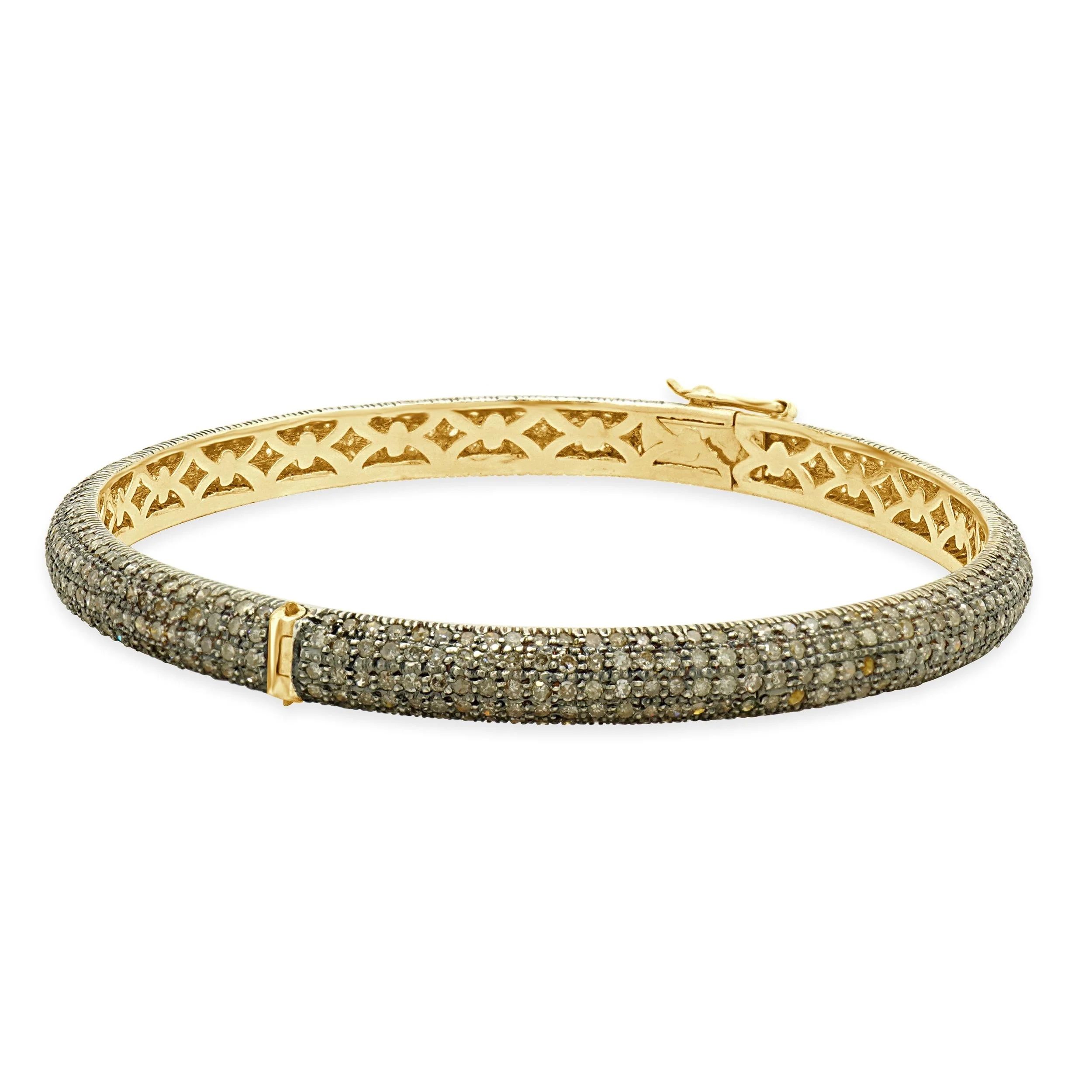 Sterling Silver & 14 Karat Yellow Gold Pave Diamond Bangle Bracelet - Image 3