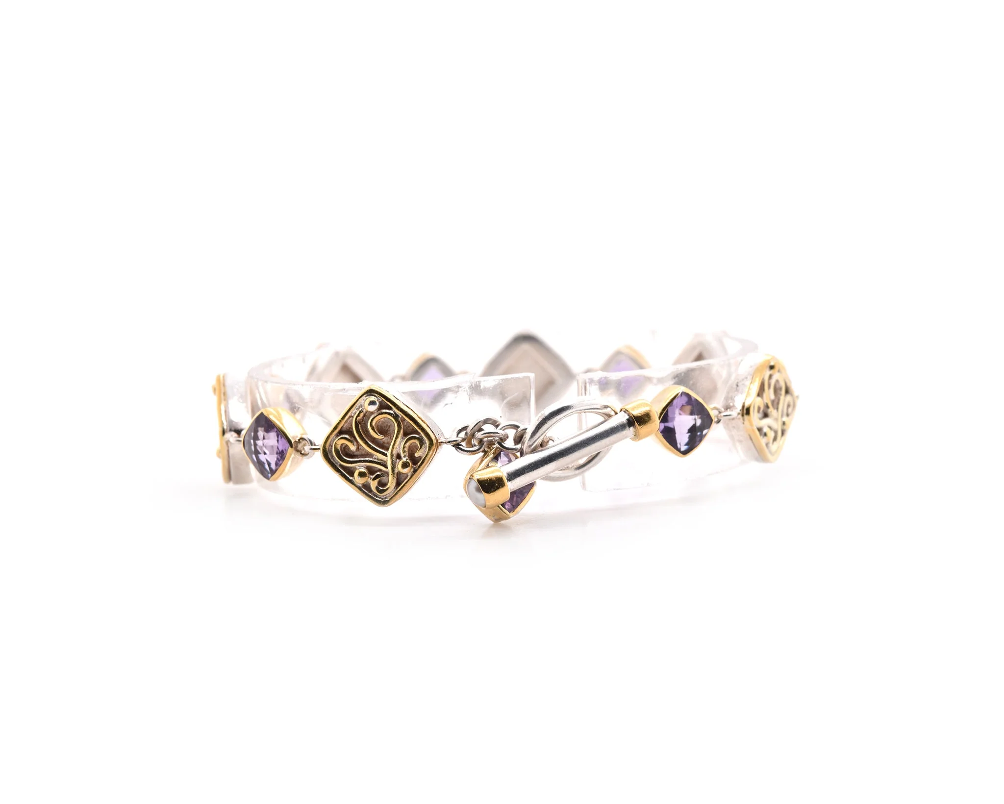 Sterling Silver and 18k Yellow Gold Amethyst Bracelet and Earring Set - Image 4